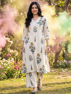 Floral Printed Cotton Kurta with Palazzos 1