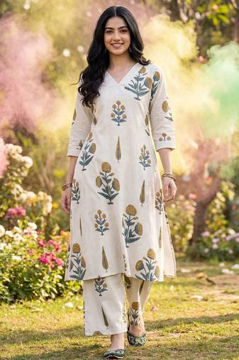 Floral Printed Cotton Kurta with Palazzos