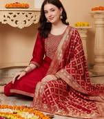 Women Ethnic Motifs Embroidered Thread Work Kurta with Trousers & With Dupatta