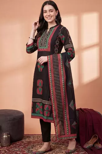 Women Ethnic Motifs Printed Cotton Kurta with Trousers & With Dupatta