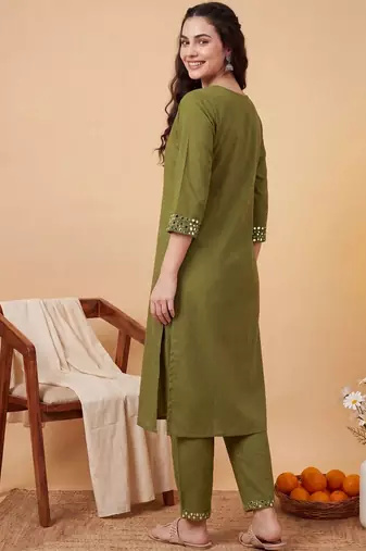 Women Mirror Work Kurta with Trousers
