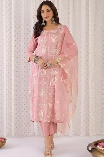 Women Ethnic Motifs Embroidered Thread Work Kurta with Trousers & With Dupatta