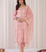Women Ethnic Motifs Embroidered Thread Work Kurta with Trousers & With Dupatta