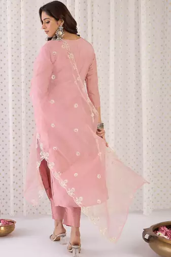 Women Ethnic Motifs Embroidered Thread Work Kurta with Trousers & With Dupatta
