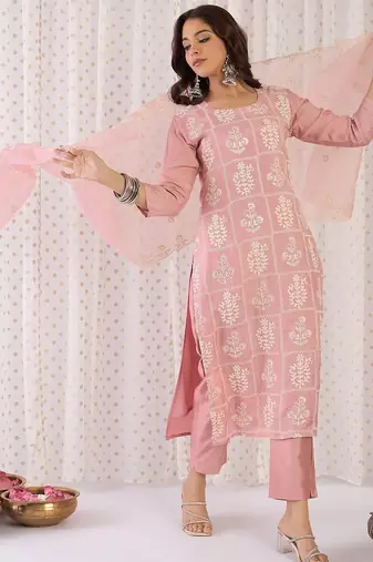 Women Ethnic Motifs Embroidered Thread Work Kurta with Trousers & With Dupatta