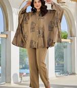 Women Ethnic Motifs Printed Band Collar Kaftan Kurta With Trouser