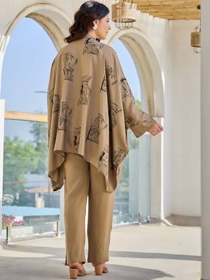 Women Ethnic Motifs Printed Band Collar Kaftan Kurta With Trouser 4