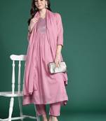 Embroidered Cotton Kurta with Trousers & Dupatta