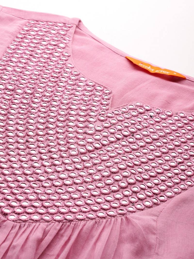 Embroidered Cotton Kurta with Trousers & Dupatta
