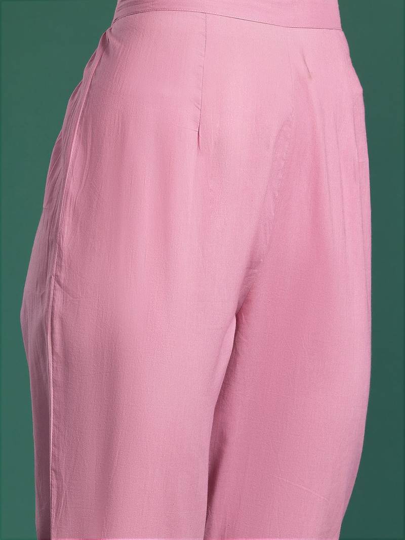 Embroidered Cotton Kurta with Trousers & Dupatta