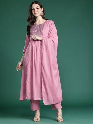 Embroidered Cotton Kurta with Trousers & Dupatta 5