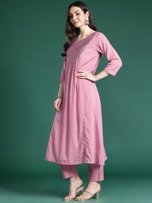 Embroidered Cotton Kurta with Trousers & Dupatta 6
