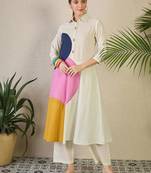 Women Geometric Printed Cotton Kurta with Trousers