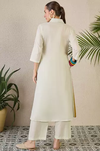Women Geometric Printed Cotton Kurta with Trousers