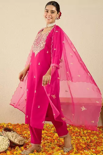 Women Ethnic Motifs Embroidered Sequinned Kurta with Trousers & Dupatta