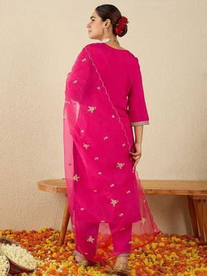 Women Ethnic Motifs Embroidered Sequinned Kurta with Trousers & Dupatta 5