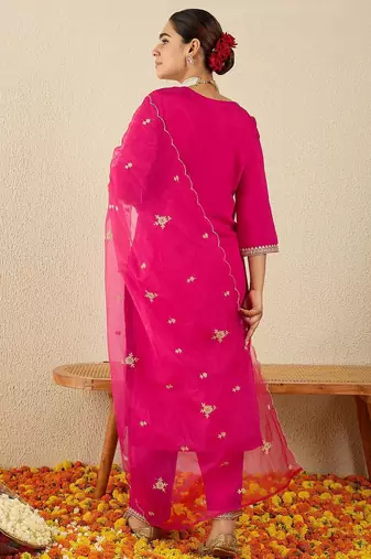 Women Ethnic Motifs Embroidered Sequinned Kurta with Trousers & Dupatta