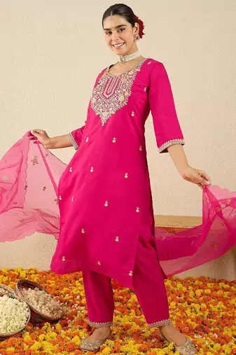 Women Ethnic Motifs Embroidered Sequinned Kurta with Trousers & Dupatta