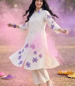 Women Floral Embroidered Thread Work Cotton Kurta with Trousers