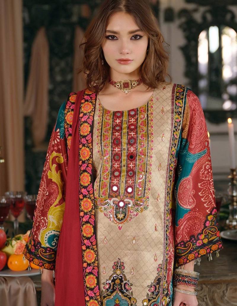 Women Ethnic Motifs Printed Mirror Work Kurta with Palazzos & With Dupatta