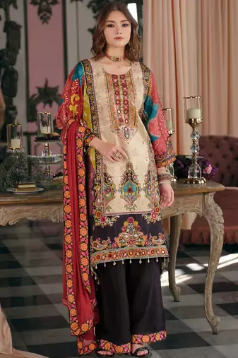 Women Ethnic Motifs Printed Mirror Work Kurta with Palazzos & With Dupatta