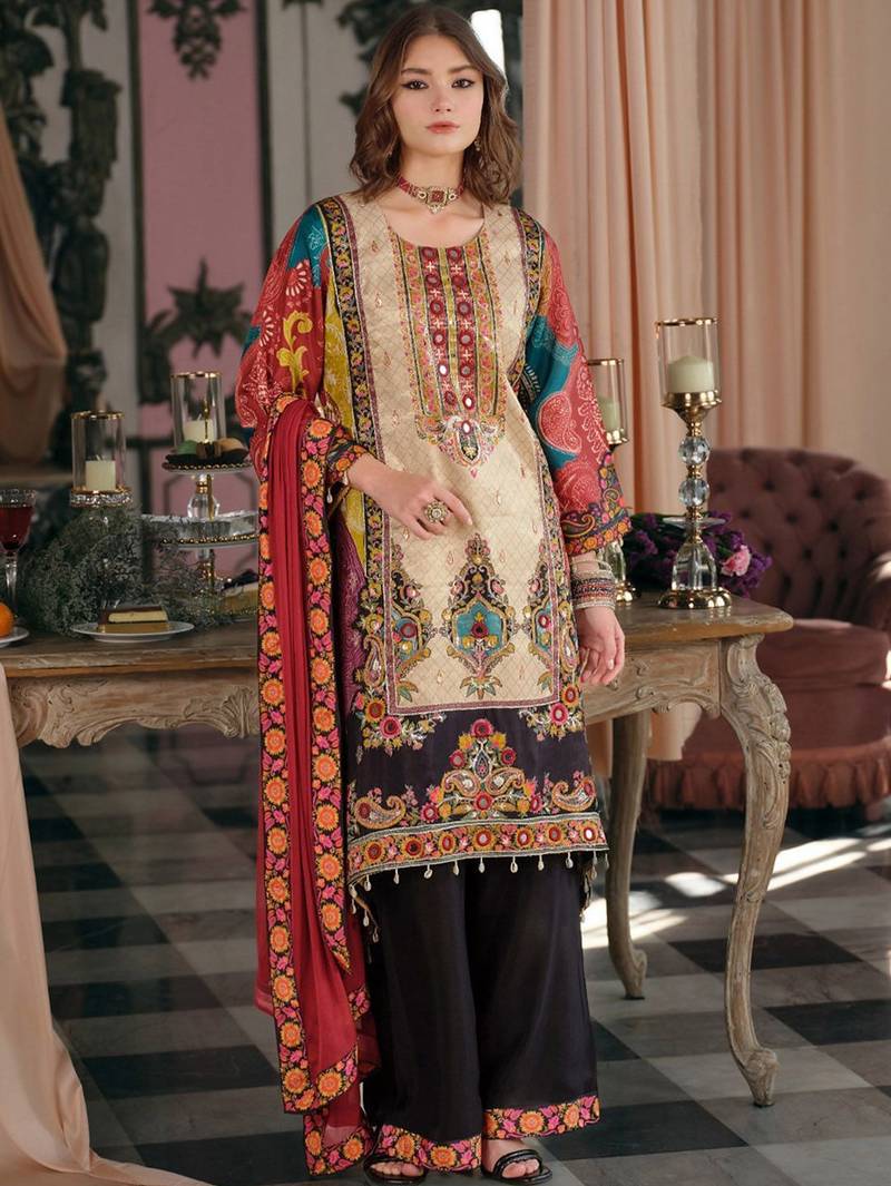 Women Ethnic Motifs Printed Mirror Work Kurta with Palazzos & With Dupatta