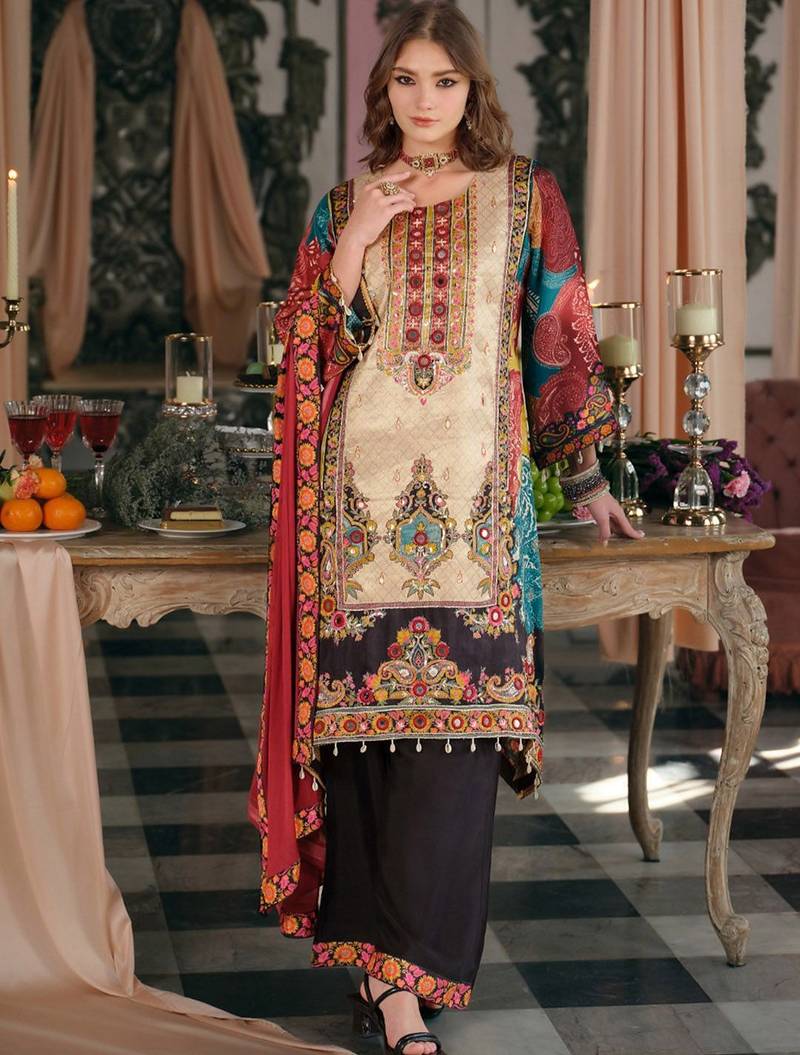 Women Ethnic Motifs Printed Mirror Work Kurta with Palazzos & With Dupatta
