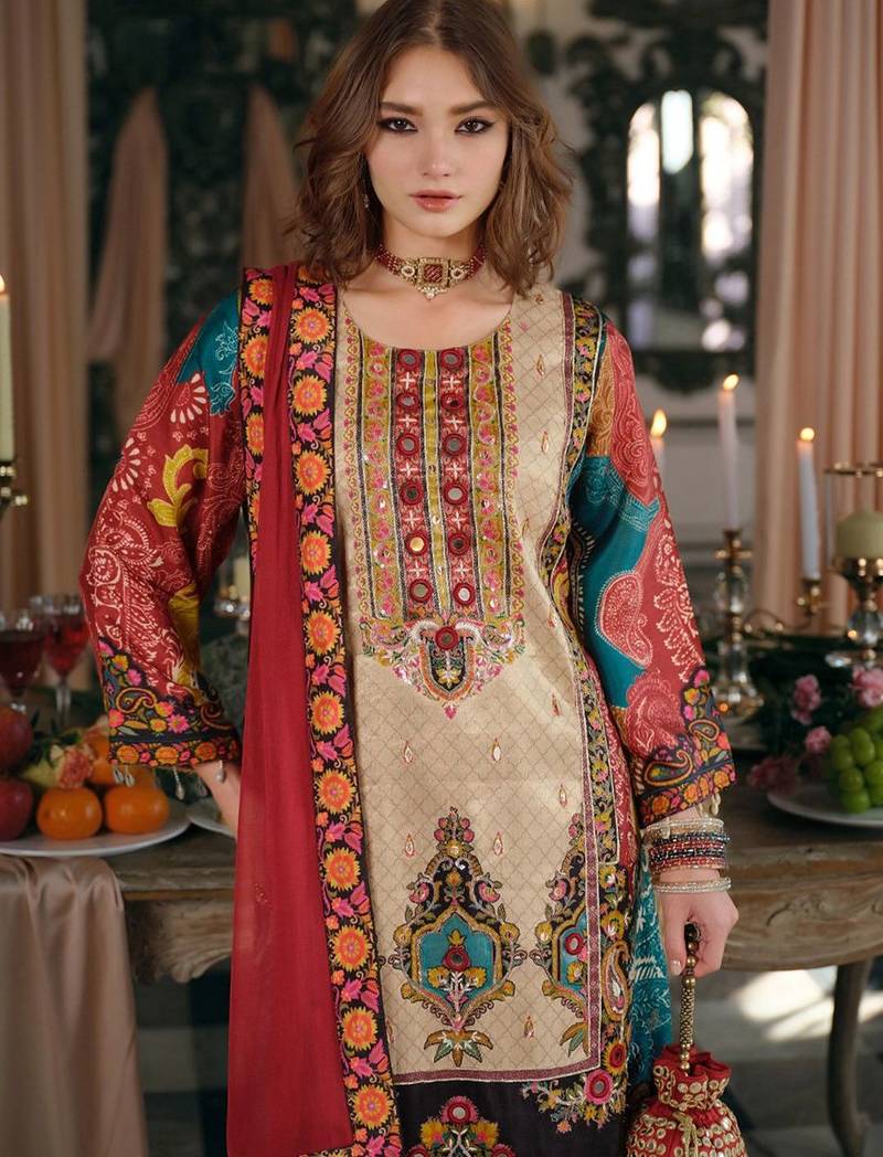 Women Ethnic Motifs Printed Mirror Work Kurta with Palazzos & With Dupatta