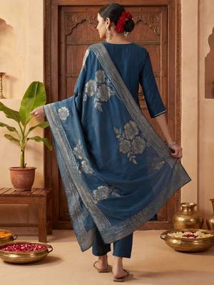 Women Ethnic Motifs Embroidered Kurta with Trousers & With Dupatta 5