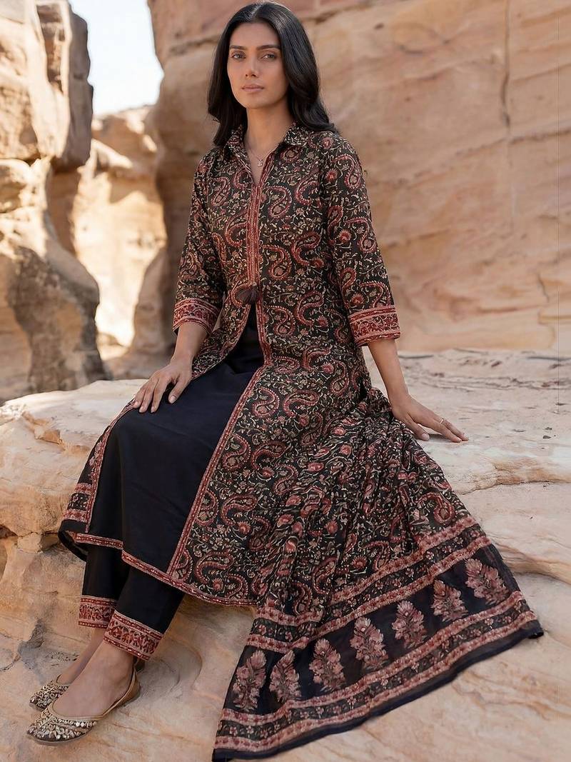 Women Ethnic Motifs Printed Cotton Kurta With Trousers & Dupatta
