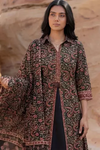 Women Ethnic Motifs Printed Cotton Kurta With Trousers & Dupatta