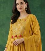 Women Ethnic Motifs Embroidered Thread Work Kurta with Trousers & With Dupatta