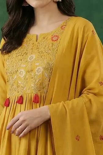 Women Ethnic Motifs Embroidered Thread Work Kurta with Trousers & With Dupatta
