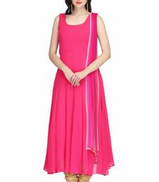 Pink georgette long anarkali style kurti with golden churidar for women