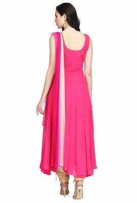 Pink georgette long anarkali style kurti with golden churidar for women 3