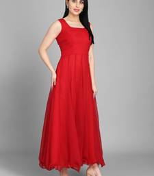 Red georgette long anarkali style kurti with golden churidar for women