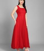 Red georgette long anarkali style kurti with golden churidar for women