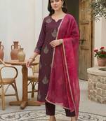 Women Ethnic Motifs Embroidered Sequinned Liva Kurta with Trousers & With Dupatta