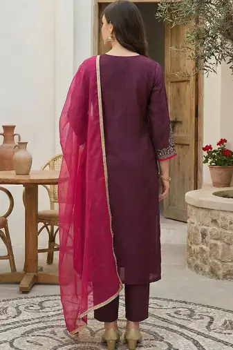 Women Ethnic Motifs Embroidered Sequinned Liva Kurta with Trousers & With Dupatta