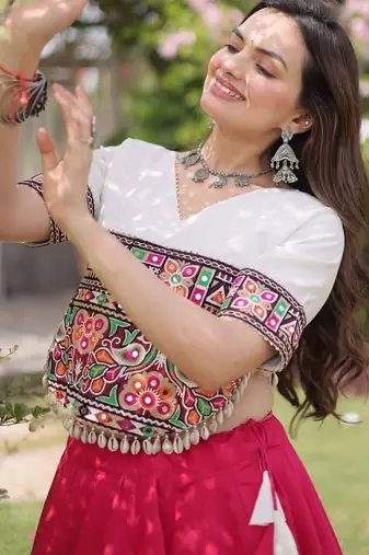 NAVRATRI  Flared Lehenga & Multicolor Kutchi Embroidered Blouse Set-full stitched free size