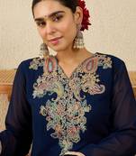 Paisley Embroidered V-Neck Georgette Anarkali Kurta with Trousers