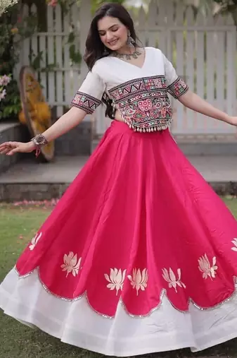 NAVRATRI  Flared Lehenga & Multicolor Kutchi Embroidered Blouse Set-full stitched free size