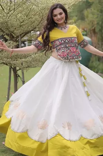 NAVRATRI  Flared Lehenga & Multicolor Kutchi Embroidered Blouse Set-full stitched free size