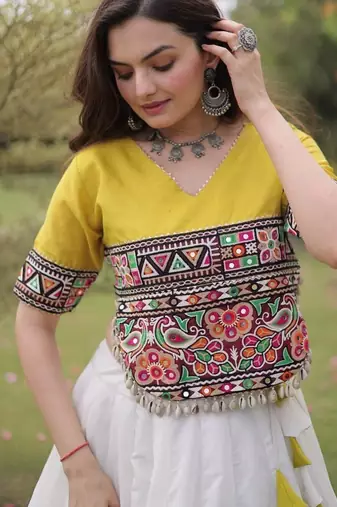 NAVRATRI  Flared Lehenga & Multicolor Kutchi Embroidered Blouse Set-full stitched free size
