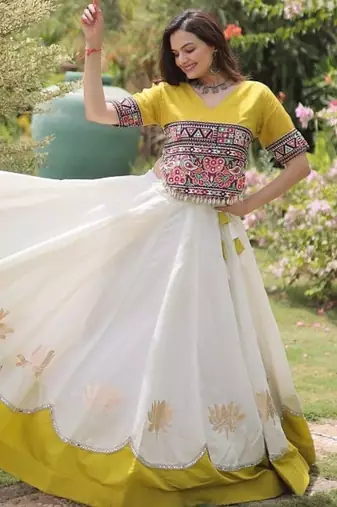 NAVRATRI  Flared Lehenga & Multicolor Kutchi Embroidered Blouse Set-full stitched free size