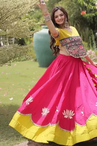 NAVRATRI  Flared Lehenga & Multicolor Kutchi Embroidered Blouse Set-full stitched free size