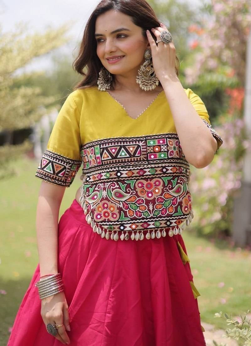 NAVRATRI  Flared Lehenga & Multicolor Kutchi Embroidered Blouse Set-full stitched free size