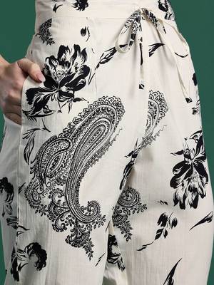 Women Floral Printed Beads and Stones Cotton Kurta with Trousers & With Dupatta 3