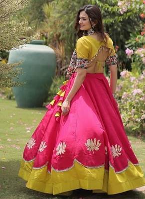 NAVRATRI  Flared Lehenga & Multicolor Kutchi Embroidered Blouse Set-full stitched free size 4