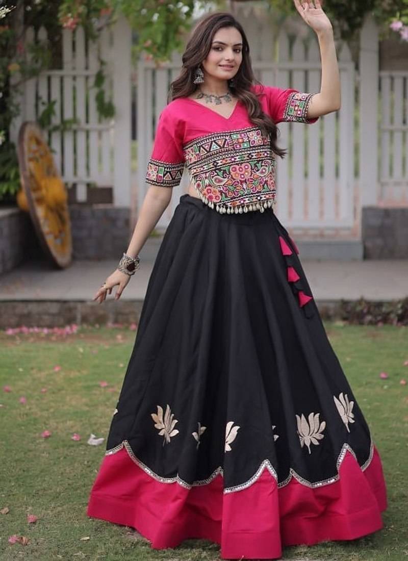 NAVRATRI  Flared Lehenga & Multicolor Kutchi Embroidered Blouse Set-full stitched free size